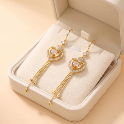📢📢40% DE RÉDUCTION !! ⏰ Boucles d'Oreilles Cœur Franges & Zircons – Alliage cuivre, design romantique & éclat luxueux – Parfaites pour mariage & soirée 💖
