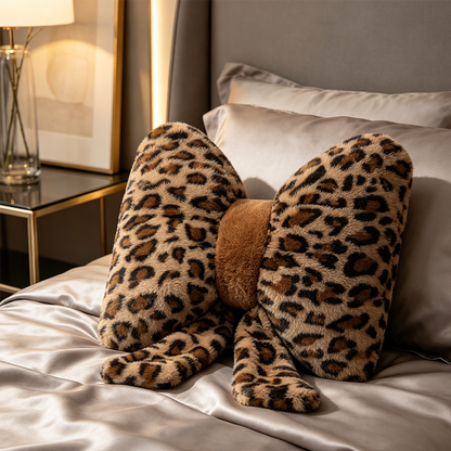 🐆🛒 -50% ! 🎠Coussin Léopard à Nœud – Fourrure Synthétique, Coton PP Haute Résilience & Design Ergonomique