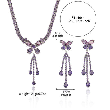 🦋 50% DE RÉDUCTION! 💜 Parure Papillon Cuivre & Strass – Collier 31+10 cm & boucles 6 cm – Élégance légère et raffinée pour tous les jours ✨