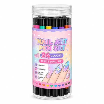 📢📢2 achetés = 1 offert !! ⏰  Set de 12 Stylos Nail Art – Double Pointe, Tracé Précis et 24 Couleurs