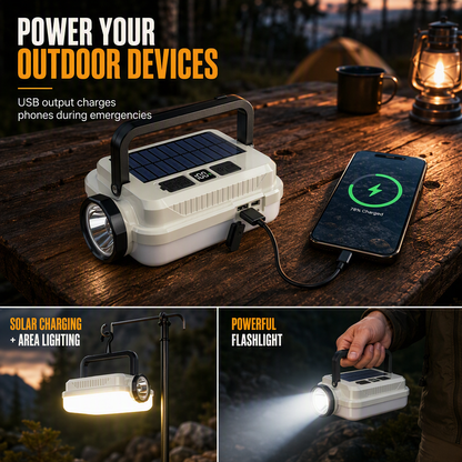 📢📢40 % DE RÉDUCTION !! ⏰Lanterne de Camping Solaire à LED – Rechargeable & Powerbank Intégré for Éclairage et Charge en Plein Air ✨