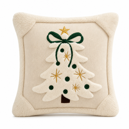 🎄 Housse de coussin décorative brodée en forme de sapin de Noël avec nœud, 45 x 45 cm, pour canapé et salon 🧸