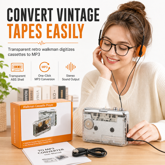 📼 50% DE RÉDUCTION! 🎧 Lecteur cassette transparent – Convertisseur MP3 & USB-C ✨