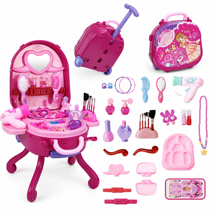 📢📢 -50 % 🎀 Valise coiffeuse de maquillage factice pour enfants : coffret de jeu d’imitation portable pour filles