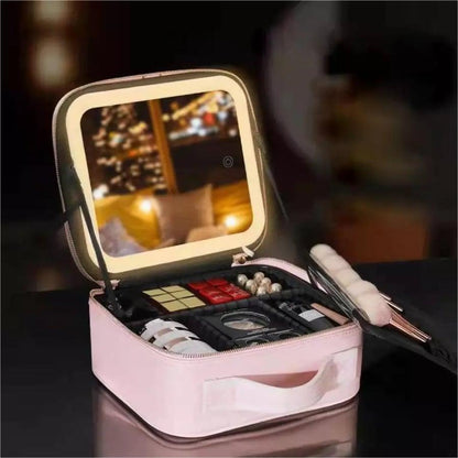 Trousse de Maquillage de Voyage avec Miroir LED Lumineux